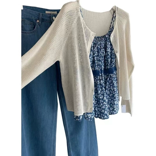 Весенний кардиган для отдыха, джинсы, комплект, изысканный стиль, большой размер, цветочный принт, в цветочек, 3 предмета