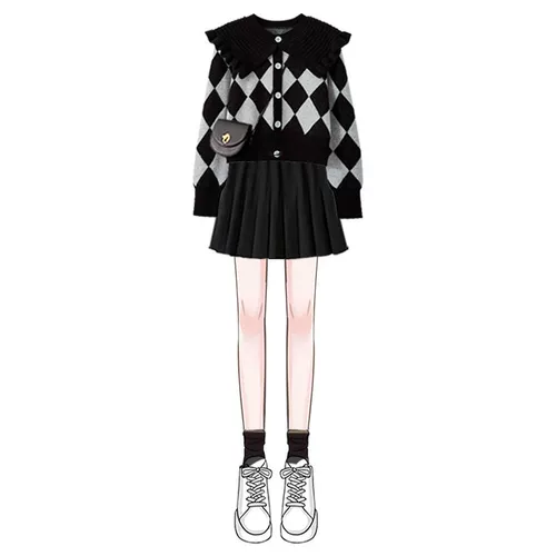 Осенний комплект, трикотажная кукла, свитер, юбка в складку, размер, 2025 года, новая коллекция, в корейском стиле