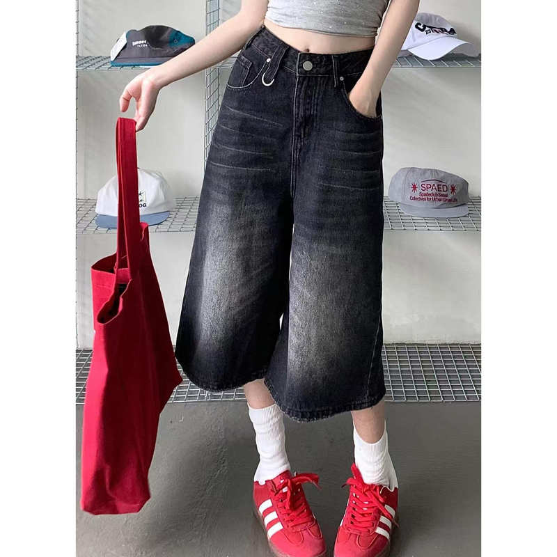 American High Street Retro Cropped Jeans for Women, New Summer Style, Plus Size, High-Waisted, Slimming, Loose Wide-Leg Pants American High Street Retro Cropped Jeans for Women, New Summer Style, Plus Size, High-Waisted, Slimming, Loose Wide-Leg Pants