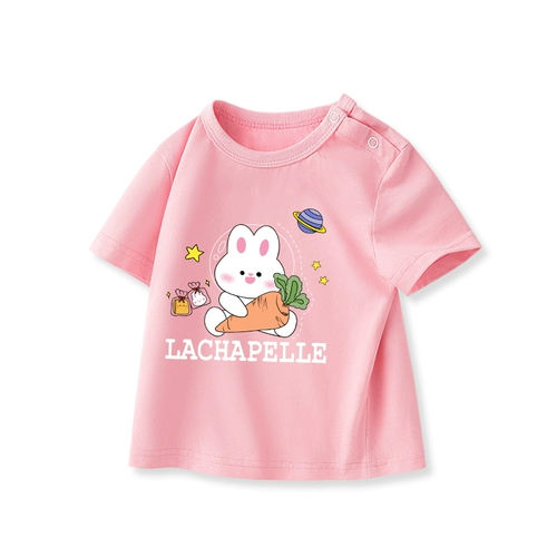 Детская летняя одежда, хлопковая милая футболка, короткий рукав, круглый воротник