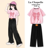 Летняя одежда, комплект, футболка, короткий рукав, в западном стиле, подходит для подростков, детская одежда