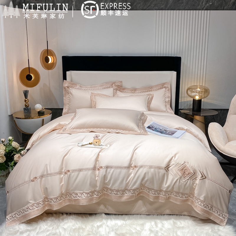 European-style high-end long-staple cotton four-piece set cotton 100 light luxury satin 200-count high-end quilt cover bedding