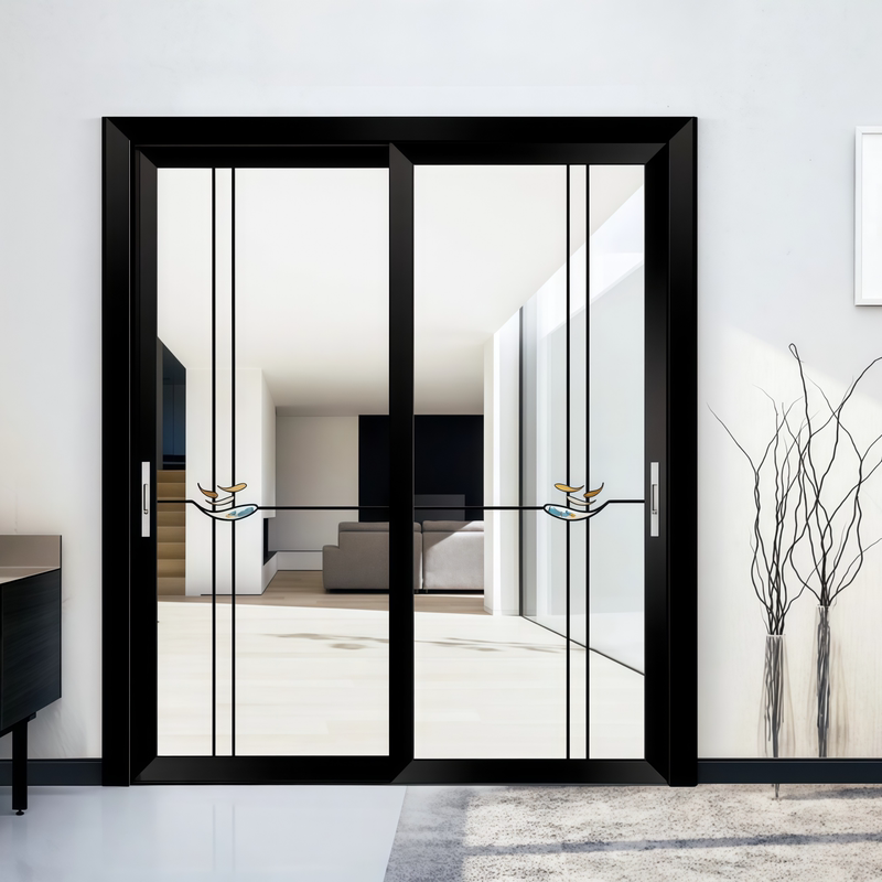 Kitchen Sliding Door, Medium and Narrow Aluminum Alloy Sliding Door, Tempered Double-Layer Glass Living Room Balcony Door, Bathroom Partition Door