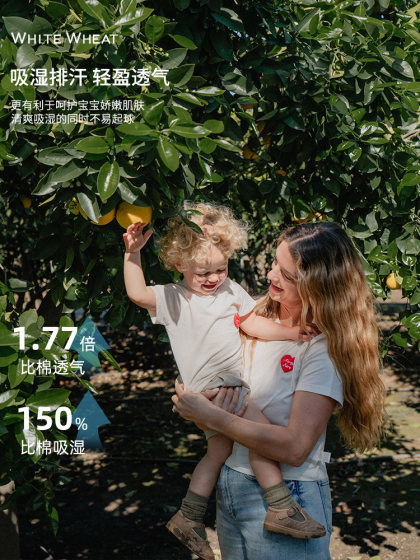 whitewheat儿童2025夏季新款纯棉母子印花短袖t恤宝宝亲子装母女