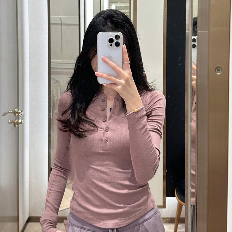 Autumn and Winter Long-Sleeved Women's Inner Wear, Super Gentle Twilight Rose Hoid Ribbed Henry Long-Sleeved Top, Super Stretchy and Super Slimming Autumn and Winter Long-Sleeved Women's Inner Wear, Super Gentle Twilight Rose Hoid Ribbed Henry Long-Sleeved Top, Super Stretchy and Super Slimming