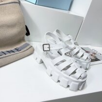 Prada Prada white triangular mark braided hollowed-out thick bottom pine pastry sandal