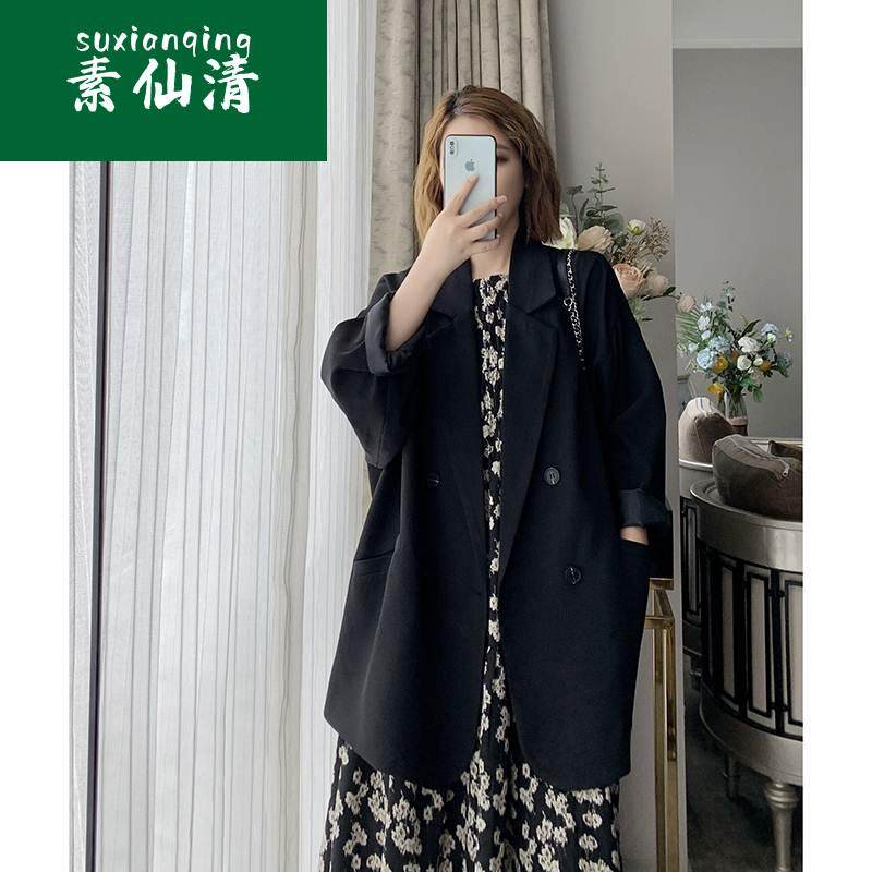 Pregnant women's suit jacket spring and autumn style outerwear large size 200 catties black windbreaker loose belly-covering small suit during pregnancy