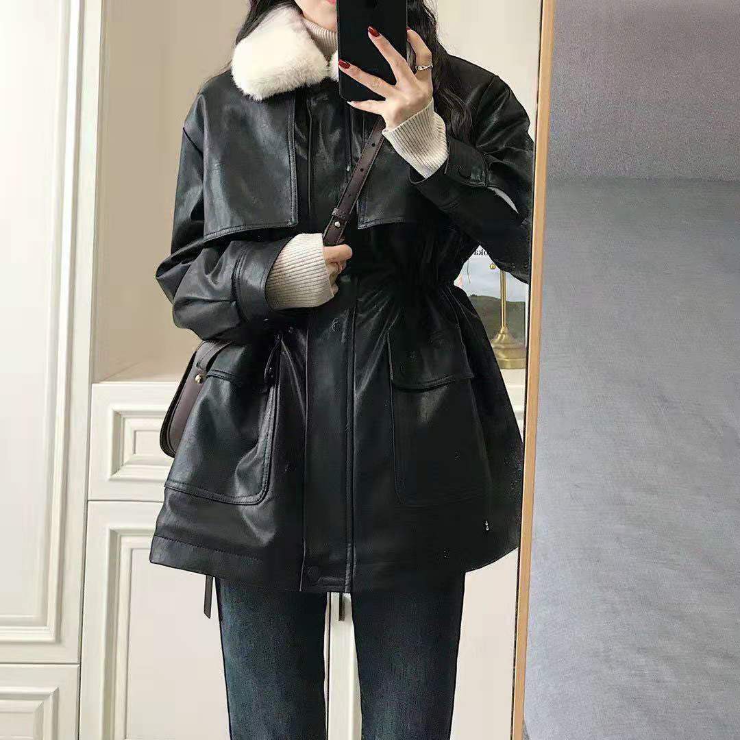 Small Sub Locomotive Wind Autumn Winter Thickening Imitation Rabbit Suede Jacket Retro Fur With Capsized Leather Jacket Plus Suede Leather Clothes Woman Tide-Taobao