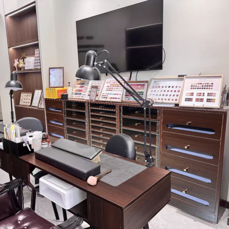 Nail Polish Display Cabinet, Retro Nail Polish Storage Cabinet, Walnut Wood Nail Storage Cabinet, Nail Polish Floor-Standing Cabinet Nail Polish Display Cabinet, Retro Nail Polish Storage Cabinet, Walnut Wood Nail Storage Cabinet, Nail Polish Floor-Standing Cabinet