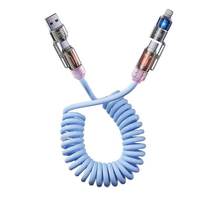 Pulu [Xuanlight Spring 4-in-1 Data Cable] Is Suitable for Huawei and Apple 17 Pro Max, Two-In-One Super Fast Charging Universal Mobile Phone Charging Cable, 240W Four-In-One Car Spring Data Cable