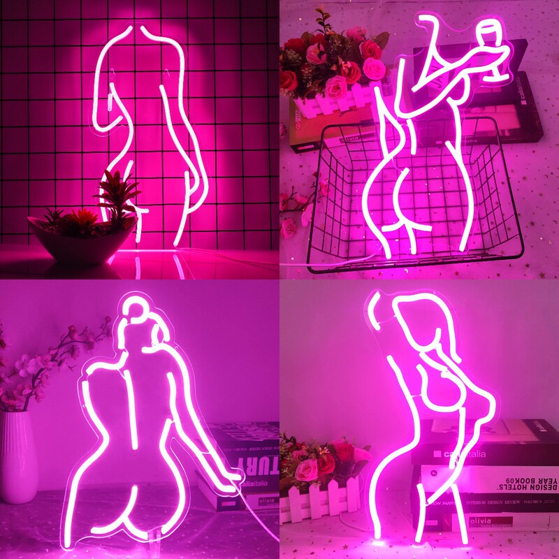 Foreign Trade Amazon Led Woman Silhouette Neon Light Bar Decoration Sexy Background Glowing Acrylic Light-Up Picture