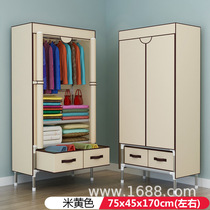 Rental thickened simple cloth wardrobe single drawer fabric double steel pipe reinforced small thickened steel frame room with full belt