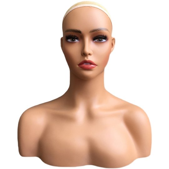 Манекен-голова женская в европейском и американском стиле, темнокожая, для фотосъемки, демонстрации париков, головных уборов и аксессуаров, с подставкой.