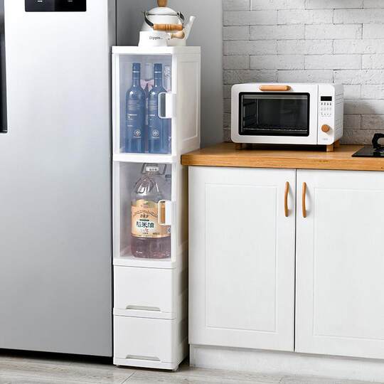 24cm Storage-Type Gap Cabinet for Bathroom, Ultra-Narrow Plastic Cabinet for Kitchen and Balcony, Drawer Gap Box Storage Rack