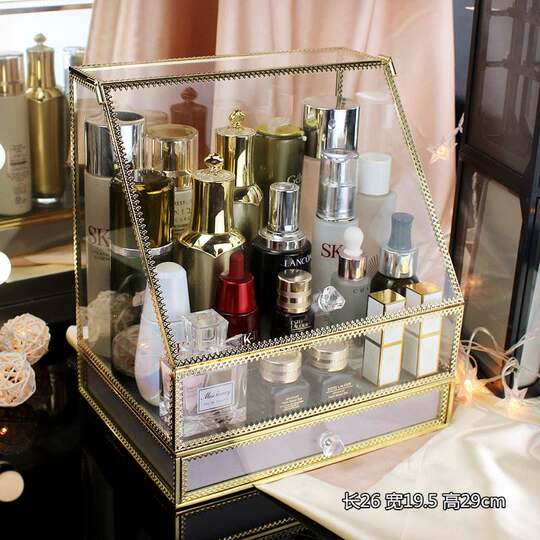 Extra Large Glass Cosmetics Storage Box Desktop Dustproof with Lid Transparent Lipstick Skin Care Jewelry Storage Rack