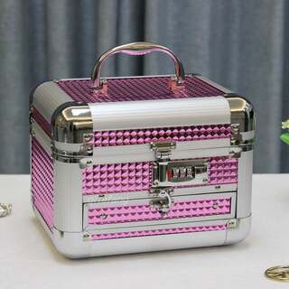Portable Makeup Case with Password Lock, Multi-Layer Jewelry Box, Trendy Mirror, Large Capacity Cosmetics Storage Box