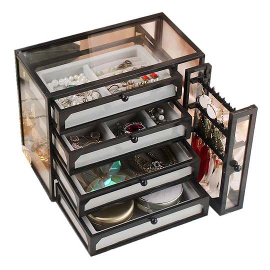 Internet Celebrity Glass Jewelry Storage Box Princess Earrings Ear Studs Rings Necklaces Desktop Drawer Watch Jewelry Display Stand