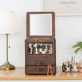 Storage Box Desktop Dust-Proof Storage Rack Wooden Cosmetics Lipstick Artifact Dressing Table Acrylic Transparent Jewelry Box