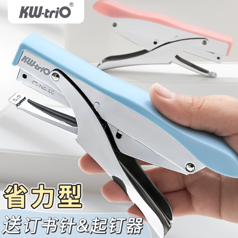 Kedeyou ハンドヘルドステープラー、省力型学生用ステープラー、テイクアウトの封緘・包装に特化、開口部の広いステープルリムーバー、オフィス文書や家庭での使用に最適、便利で効率的な10ゲージステープルセット。