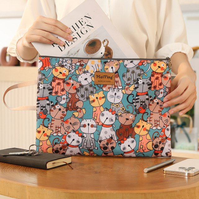 Korean version of cartoon waterproof A4 file bag zipper information bag portable large capacity pregnancy and prenatal examination file book storage bag
