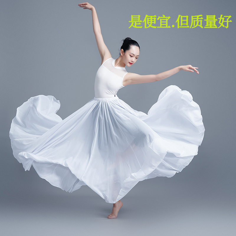Classical Dance Long Skirt, Modern Xinjiang Dance Photo Shoot Performance, Elegant 720-Degree Half-Body Practice Gauze Skirt for Spring and Summer
