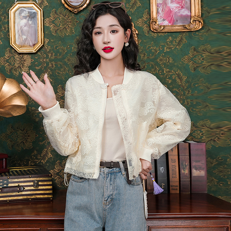 Fashionable Embroidered Sun Protection Short Jacket for Women 2026 Early Spring and Summer New Style Age-Reducing Versatile Lace Mesh Jacket