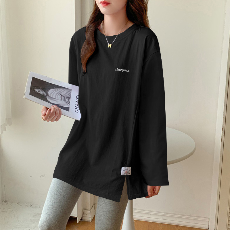 White Base Shirt for Women, Pure Cotton, Loose Fit, Large Size, Mid-Length Top, Stylish Long-Sleeve T-Shirt, New Style for Spring and Autumn