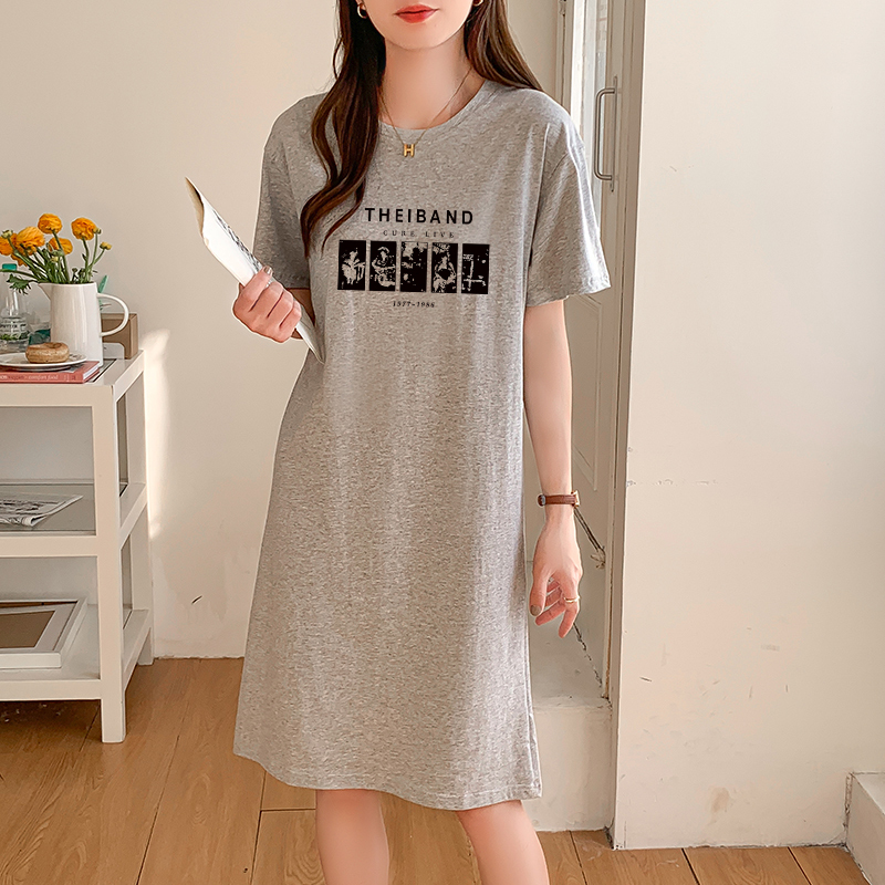 Pure Cotton Short-Sleeved T-Shirt Dress 2024 New Summer Loose Long Dress Versatile Mid-Length Over-The-Knee Hip-Covering Dress for Women