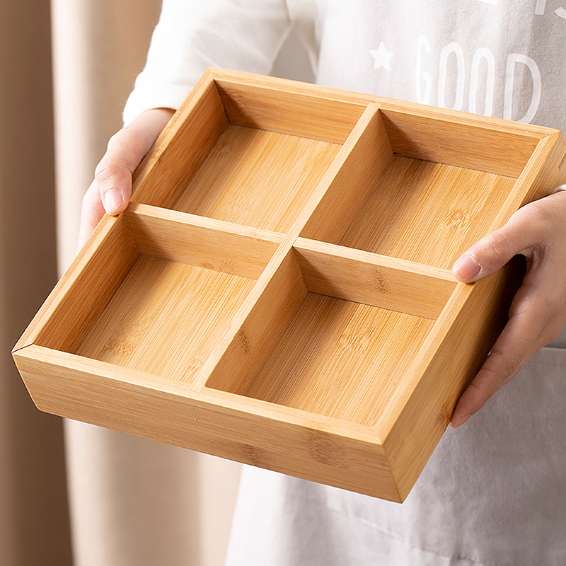 Round stove cooking tea tray appliances full set of snacks fruit tray Water fruit tray 4 Miyako wood Nine Miyomiya lattice dried fruit pan tea tray-Taobao