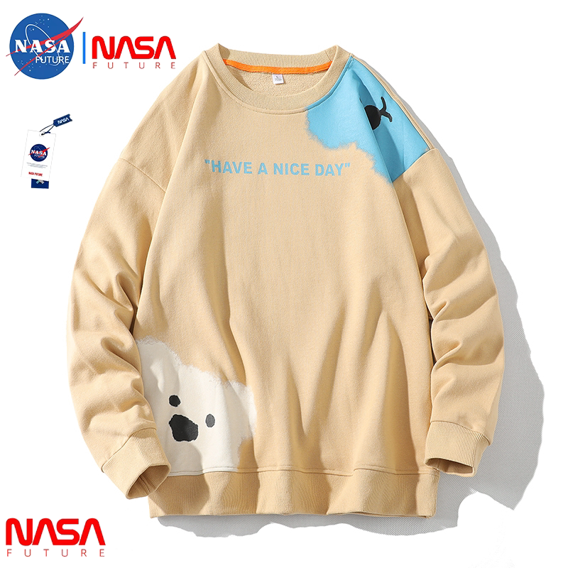 NASA trendy brand joint bear print round neck sweater 2022 autumn youth couple casual all-match long-sleeved top