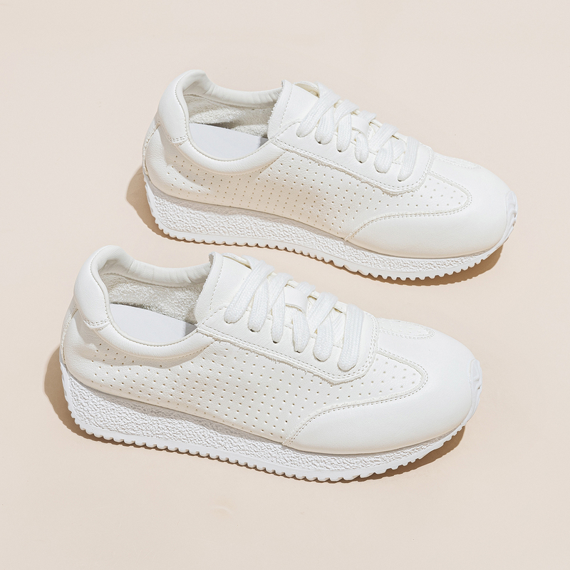 First-Layer Cowhide White Sneakers for Women 2026 New Summer Thin Breathable Thick-Soled Casual Soft-Soled Sports Shoes