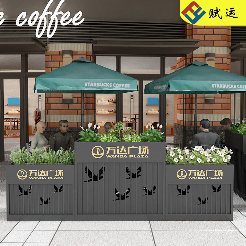 Outdoor courtyard wrought iron art sales department outdoor stainless steel flower bed commercial square fence partition flower trough flower box combination