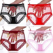 1 3 packs of uncertain sexy underwear lace embroidered mesh dress transparent cotton gear middle waist triangle antibacteria