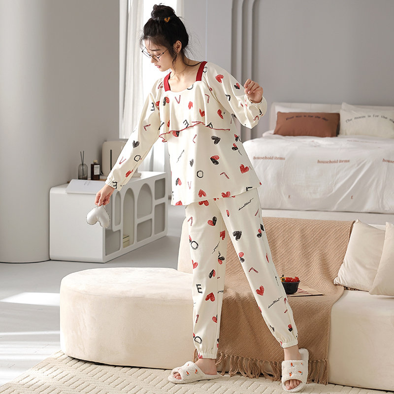 2025 New Style Pajamas for Women, Spring and Autumn Long-Sleeved Loose-Fitting Home Wear, Chest-Covering Ruffled Anti-Bump Autumn and Winter Pure Cotton Set 2025 New Style Pajamas for Women, Spring and Autumn Long-Sleeved Loose-Fitting Home Wear, Chest-Covering Ruffled Anti-Bump Autumn and Winter Pure Cotton Set