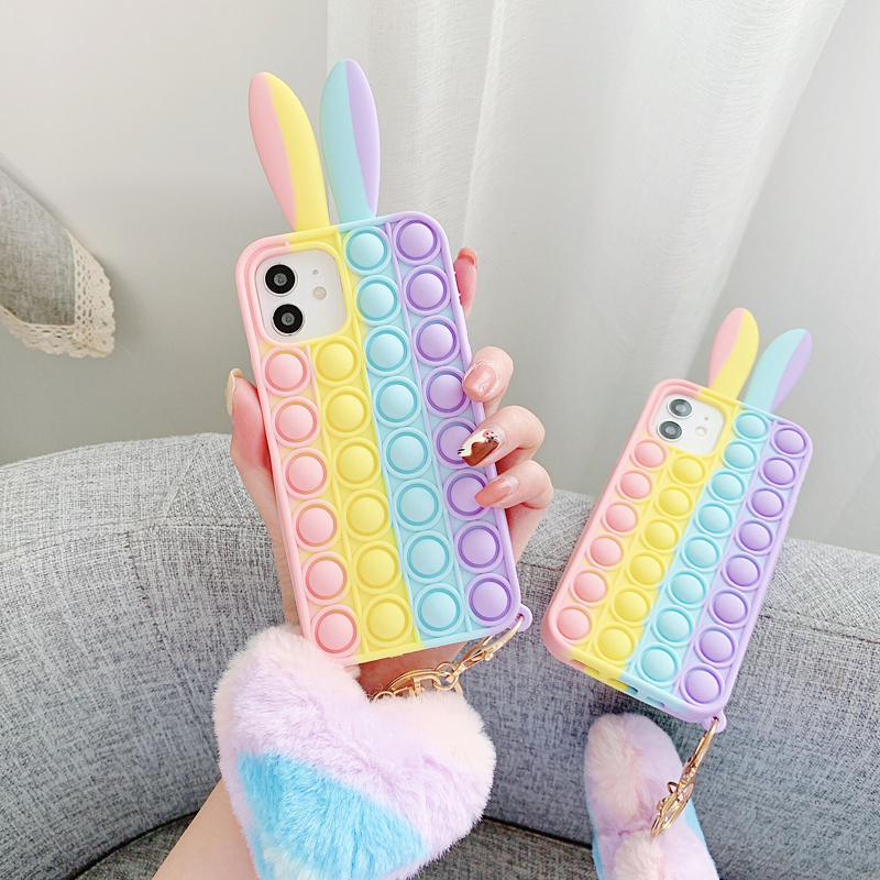 Kneadable Rabbit Ear Phone Case Suitable for Apple 13/11, iPhone 12 Anti-Drop Silicone Case for Xs/Xr, Full Coverage for Pro Max, Trendy New 14 Pro Model, 8 Plus Soft Case, 7P Trendy Unisex Model, Se2 Full Coverage