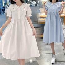 Fat girl skirt summer dress middle school student large size loose slim pure cotton fat childrens clothing big childrens girl dress