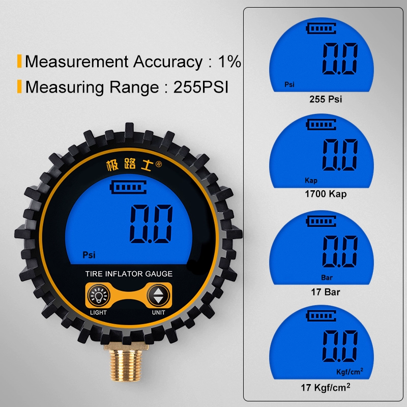 Jilushi màn hình hiển thị kỹ thuật số đồng hồ đo áp suất bơm hơi đồng hồ phát hiện không khí bàn màn hình lớn hiển thị 0.1PSI màn hình hiển thị chính xác đọc nhanh đo áp suất lốp bộ đo áp suất lốp ô tô