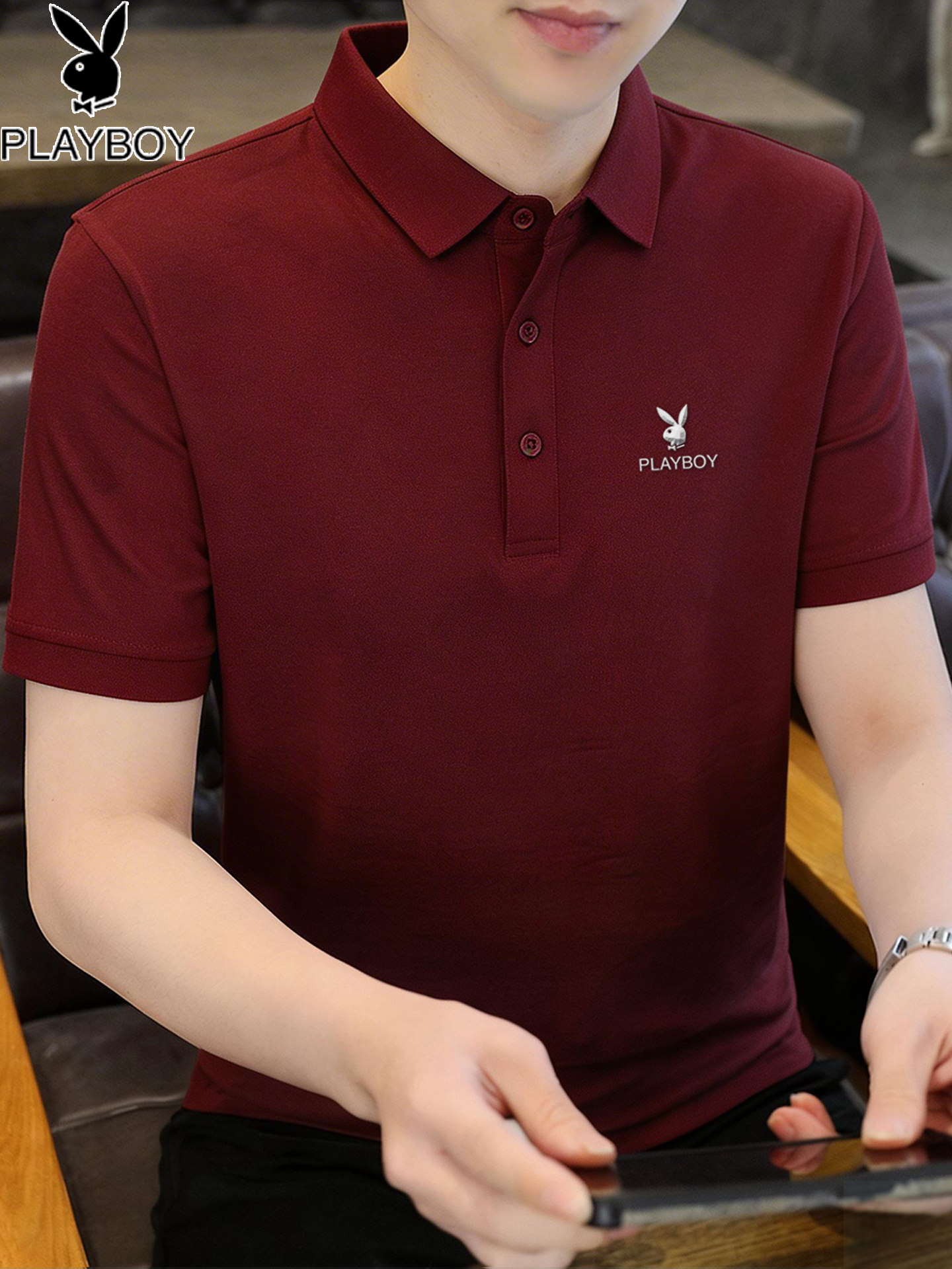 Playboy Lapel Polo Shirt Men's Short-Sleeved 2026 Summer Casual Cotton Blend Slightly Elastic T-Shirt Simple Top