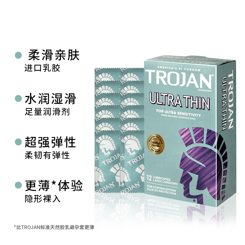 北美热销No.1品牌 TROJAN 战神 ULTRA THIN 超薄避孕套 12只