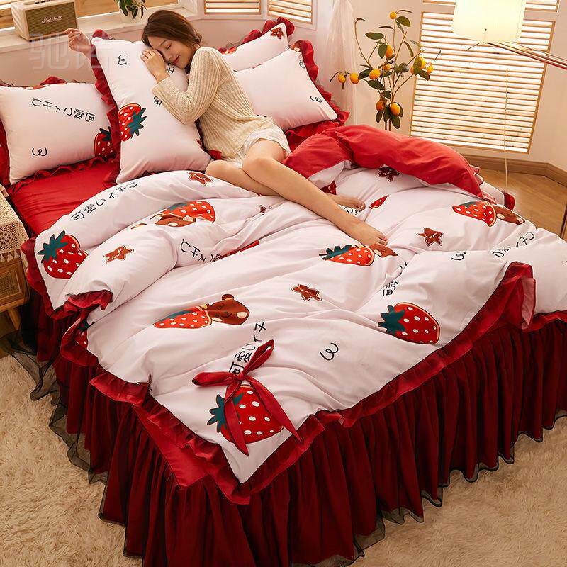 Chino Korean Princess Style Bed Skirt Four-piece Net Red Girl Heart Thickened Sheets Bed Cover Quilt Cover Three-piece Bed - Taobao