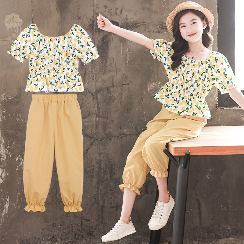 Girls' summer suit 2022 new summer girls' children's clothing foreign style internet celebrity sports and leisure short-sleeved two-piece suit