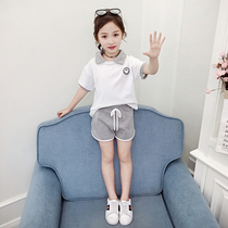 Girl Summer Clothing Suit 2022 New Summer Childrens Clothing Children Han Edition Short Sleeve Girl Foreign Air Trendy Two Sets Tide