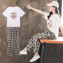 Girls summer clothing suit 2022 new summer girls childrens clothing foreign air mesh red sports leisure two sets