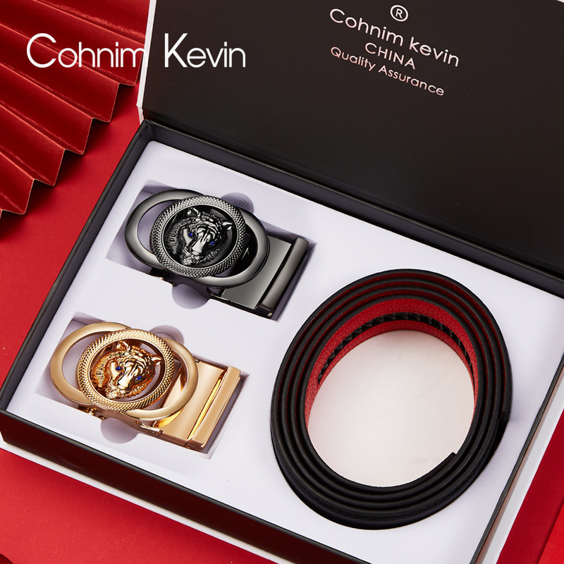 Cohnim Kevin's new men's belt automatic buckle belt business 100 hitch fashion Benny red pants belt