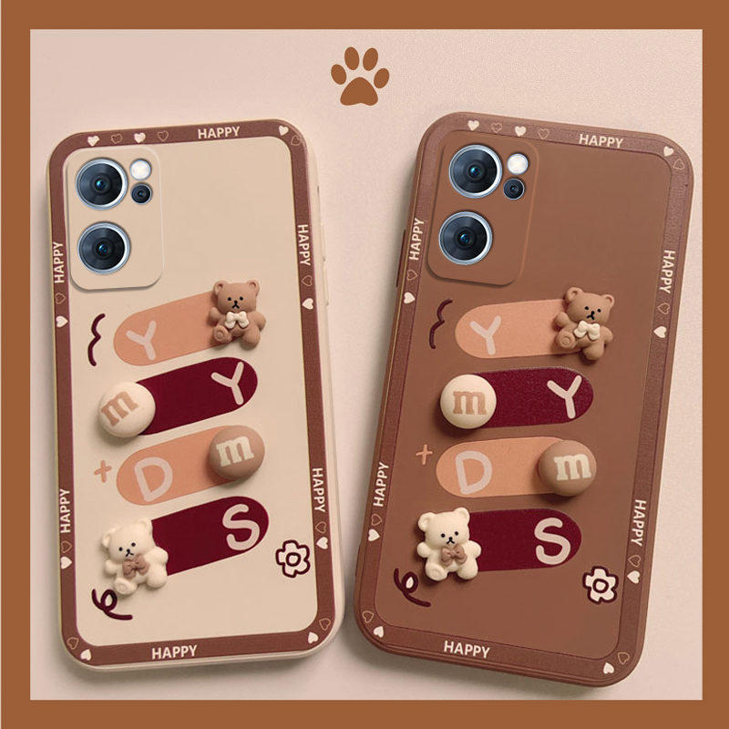 Caramel brown border bear opporeno7 mobile phone protective case oppo reno7pro protective case reno7se shell por liquid silicone 5g version all-inclusive defense