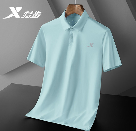 特步短袖T恤男2025正品半袖t翻领冰丝透气polo衫男士休闲运动上衣