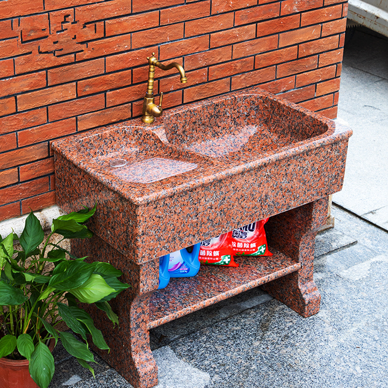 Maple Leaf Red Stone Laundry Pool with Washboard Balcony Marble Laundry Table Sink Home Granite Outdoor Courtyard
