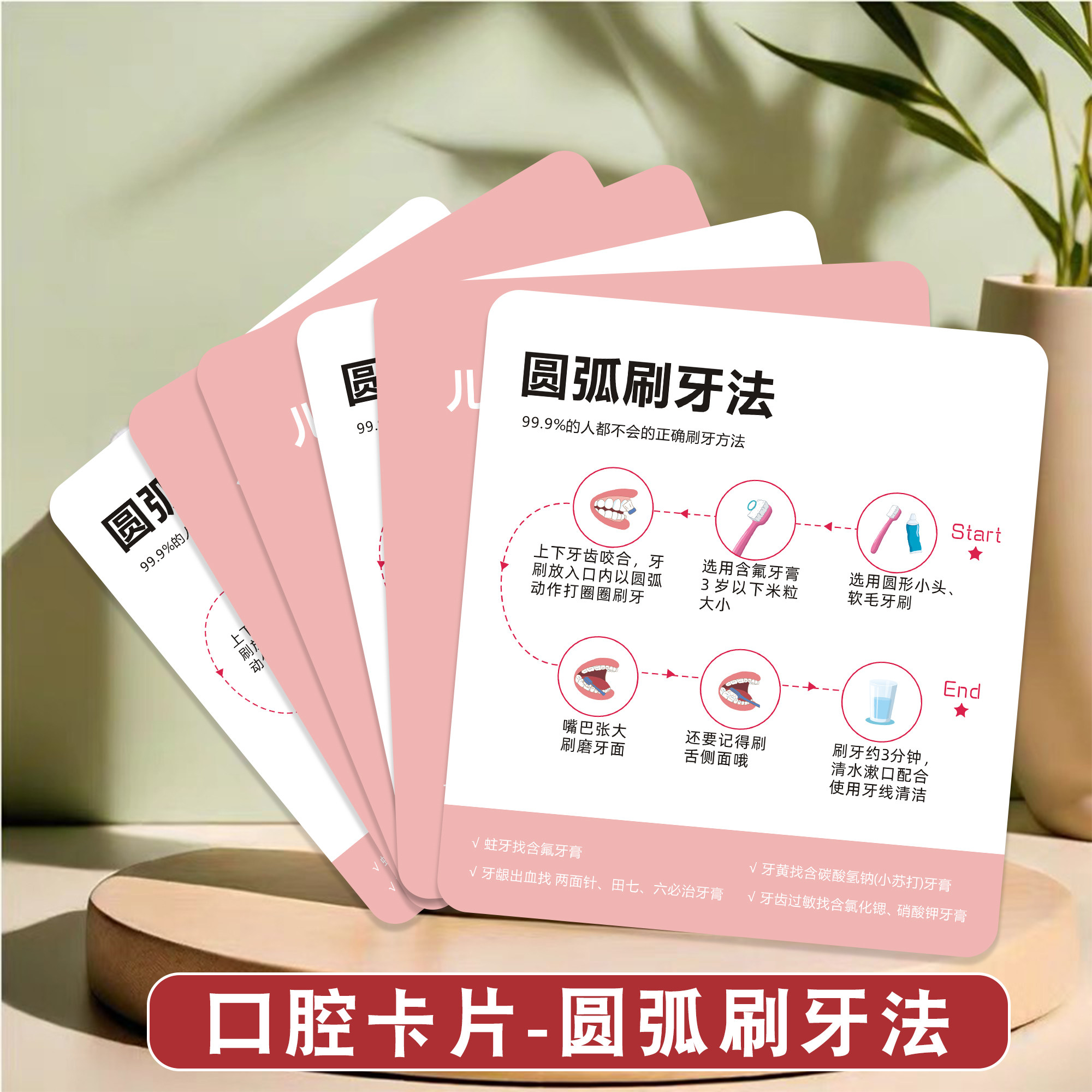 口腔卡片圆弧刷牙法儿童刷牙方法注意事项卡片定制印刷牙科医院正确刷牙法标准步骤图解牙齿护理卡温馨提示卡