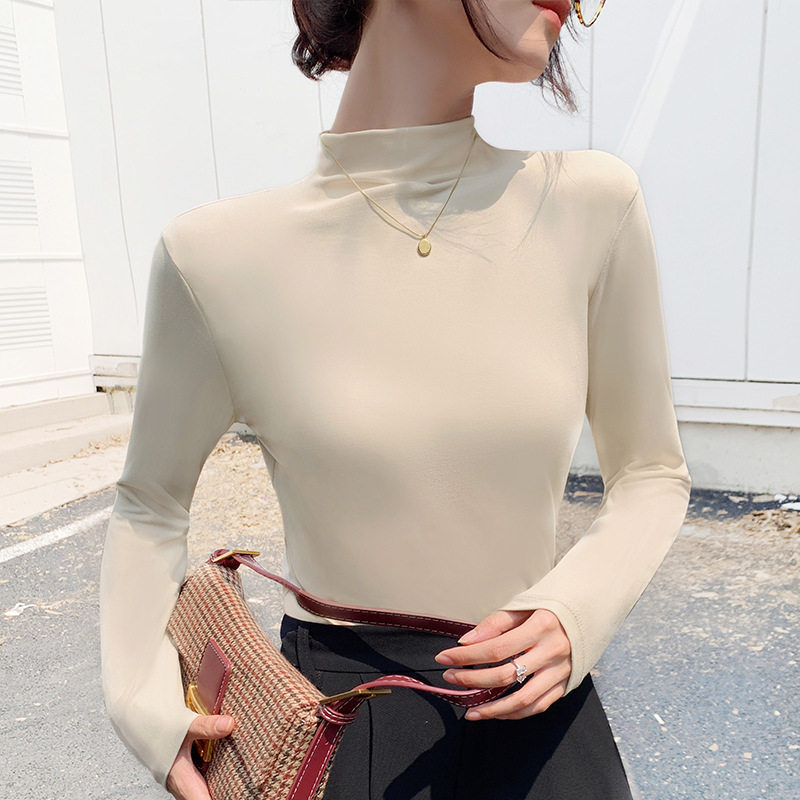 Eight-color half-height collar bottom-shirt female inner lap winter long sleeve undercoat tight fit T-shirt foreign air 100 lap t-shirt sashimi-Taobao