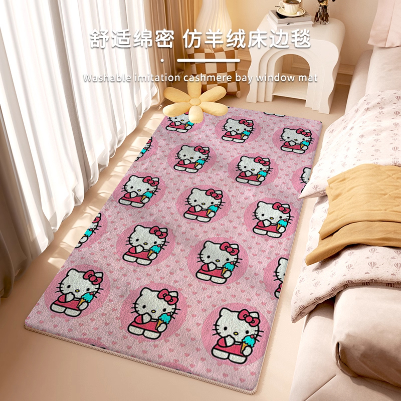 Cartoon Cute Hellokitty Bay Window Mat Imitation Cashmere Bedside Rug Pink Girly Bedroom Balcony Carpet